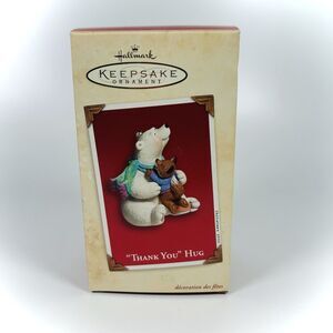 2002 Hallmark Ornament  "Thank You" Hug  Polar Bear & Red Fox w/Memory Card